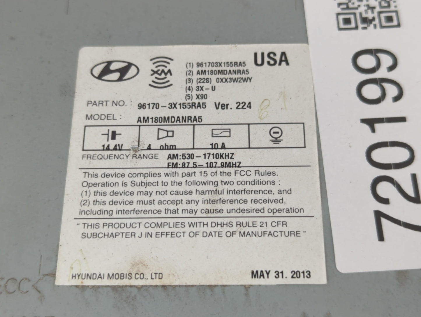 2013 Hyundai Elantra Radio AM FM Cd Player Receiver Replacement P/N:96170-3X155RA5 Fits OEM Used Auto Parts - Oemusedautoparts1.com