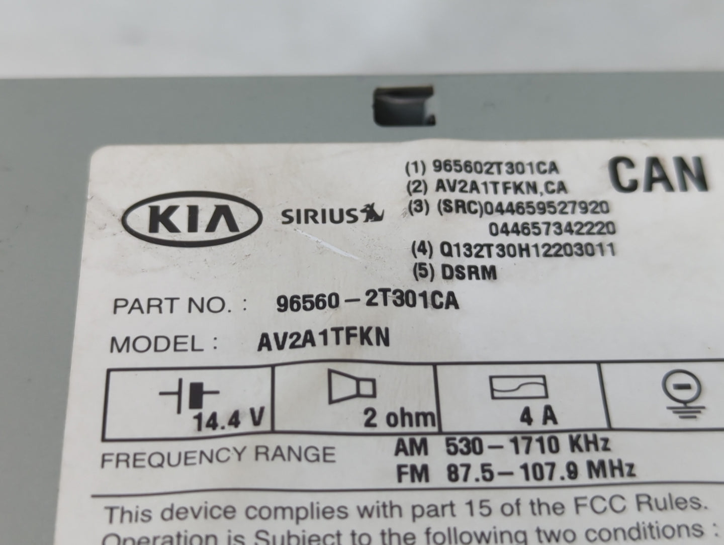 2012 Kia Optima Radio AM FM Cd Player Receiver Replacement P/N:96560-2T301CA Fits OEM Used Auto Parts - Oemusedautoparts1.com