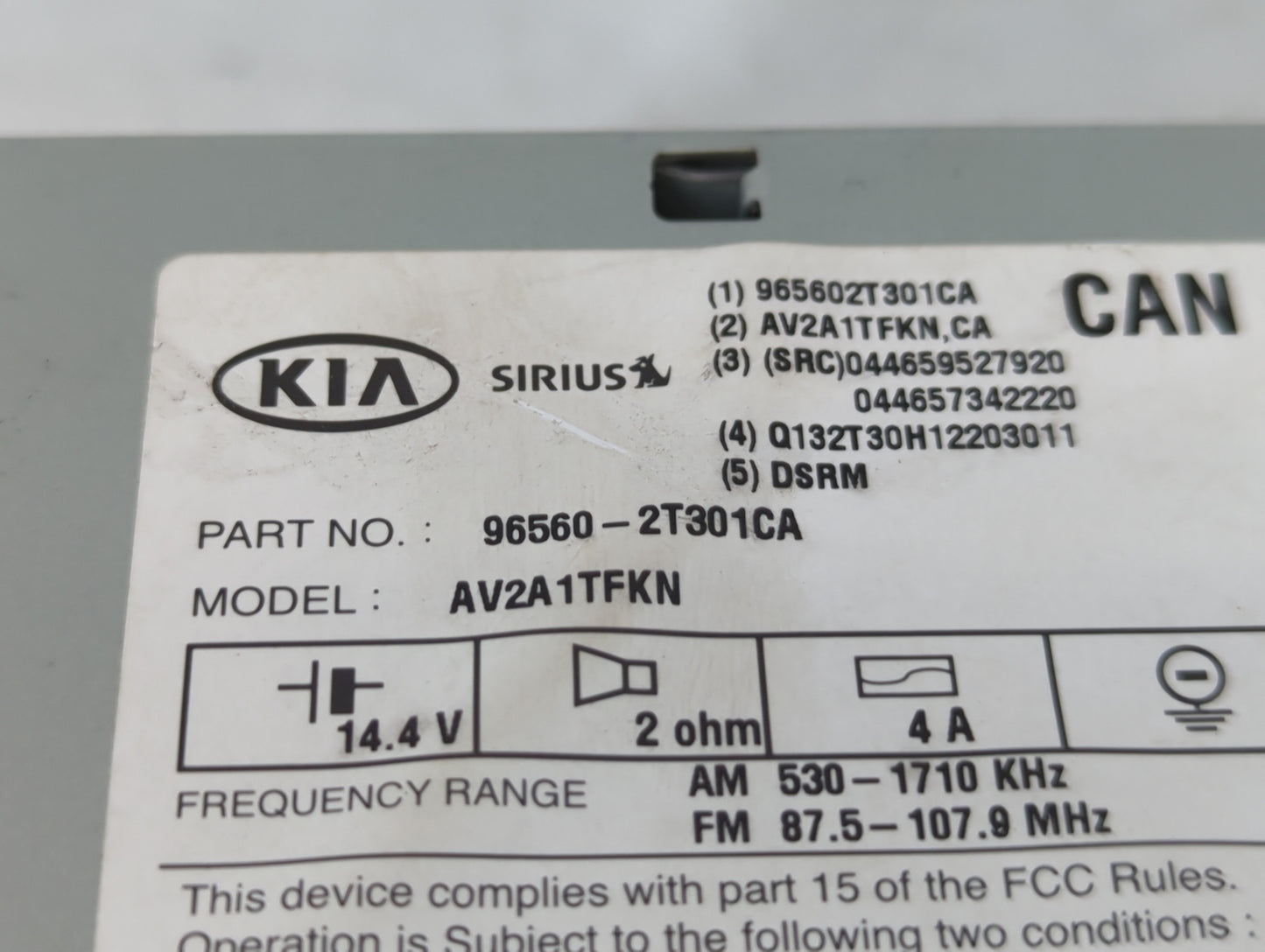 2012 Kia Optima Radio AM FM Cd Player Receiver Replacement P/N:96560-2T301CA Fits OEM Used Auto Parts - Oemusedautoparts1.com