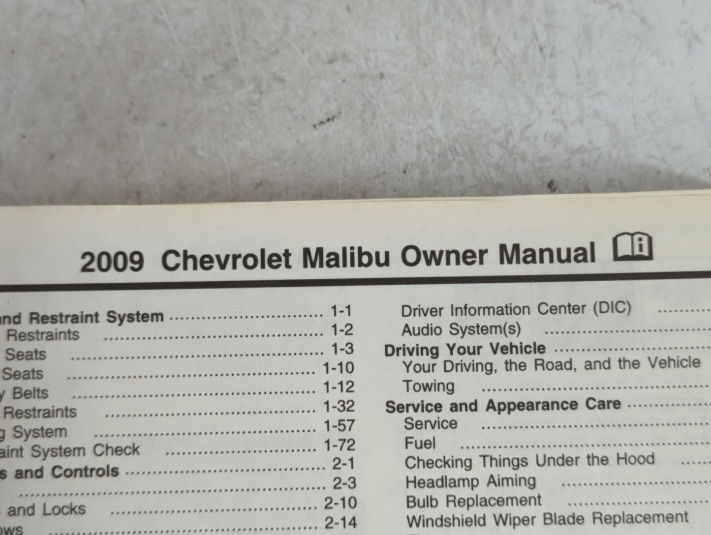 2009 Chevrolet Malibu Owners Manual Book Guide P/N:15898474 A OEM Used Auto Parts - Oemusedautoparts1.com