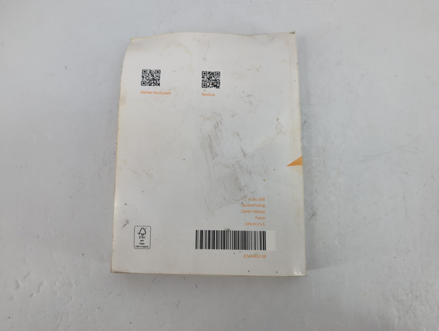 2018 Ford Fusion Owners Manual Book Guide P/N:JE5J 19A321 AB OEM Used Auto Parts - Oemusedautoparts1.com