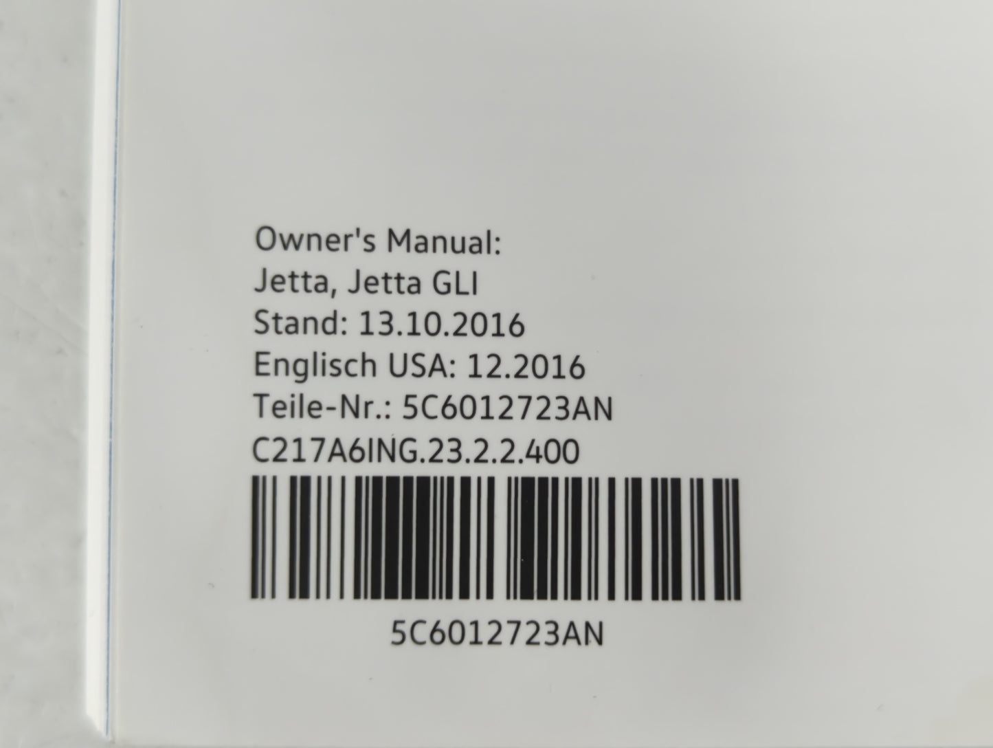 2017 Volkswagen Jetta Owners Manual Book Guide P/N:5C6012723AN OEM Used Auto Parts - Oemusedautoparts1.com