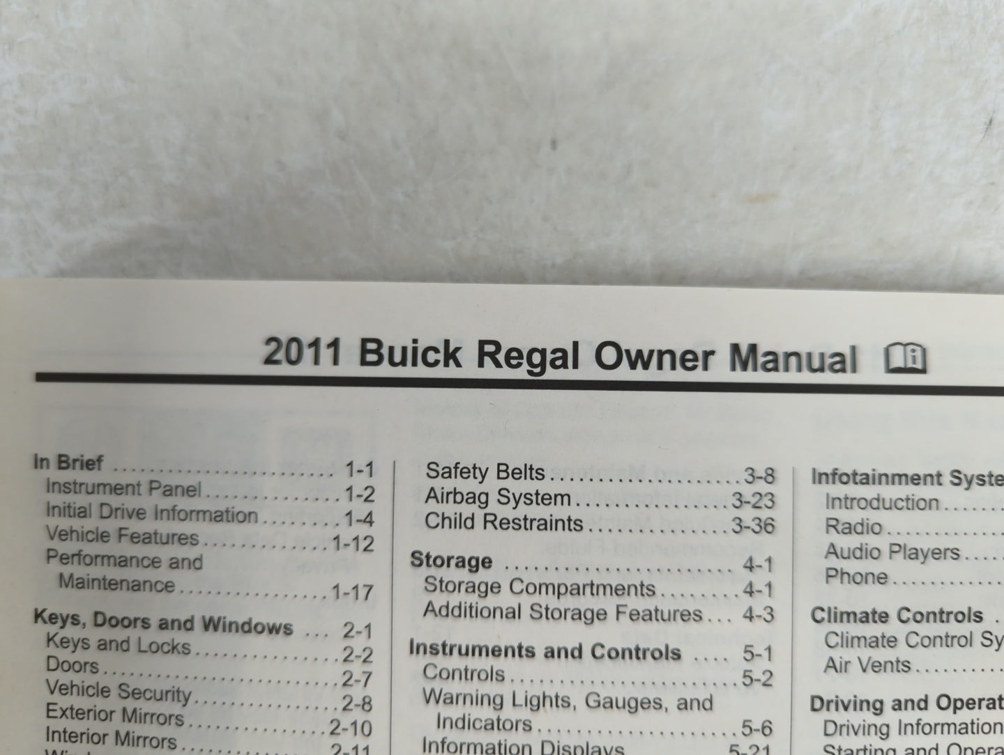 2011 Buick Regal Owners Manual Book Guide OEM Used Auto Parts - Oemusedautoparts1.com
