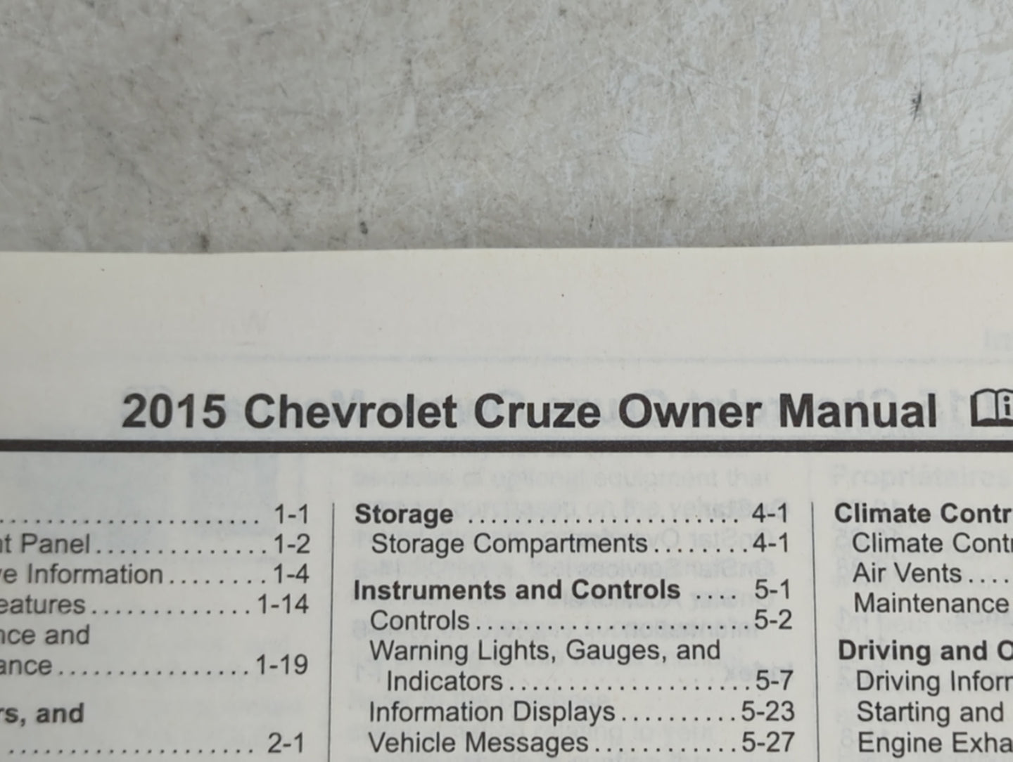 2015 Chevrolet Cruze Owners Manual Book Guide P/N:22951277 B OEM Used Auto Parts - Oemusedautoparts1.com