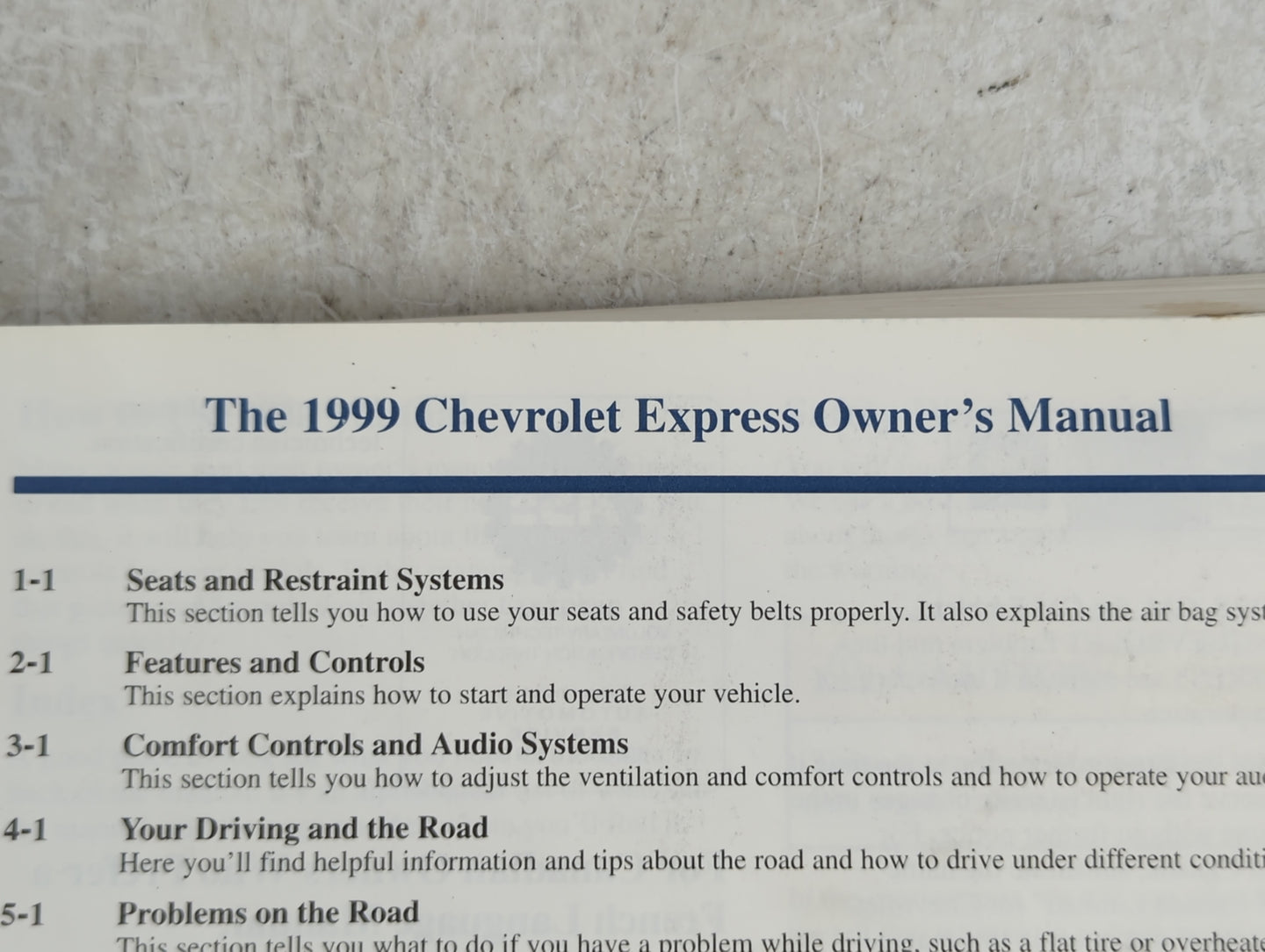 1999 Chevrolet Express 3500 Owners Manual Book Guide P/N:C9914 A OEM Used Auto Parts - Oemusedautoparts1.com