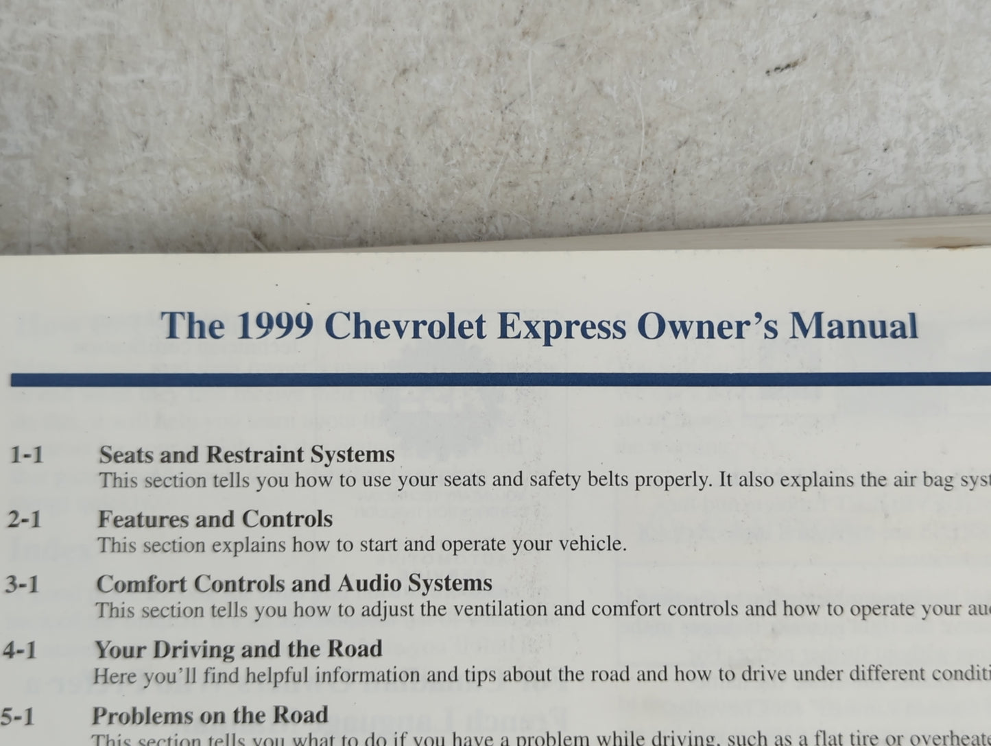 1999 Chevrolet Express 3500 Owners Manual Book Guide P/N:C9914 A OEM Used Auto Parts - Oemusedautoparts1.com