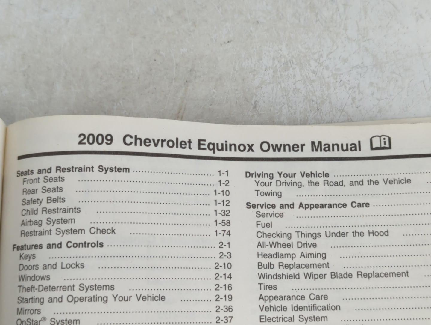 2009 Chevrolet Equinox Owners Manual Book Guide P/N:15910163 A OEM Used Auto Parts - Oemusedautoparts1.com