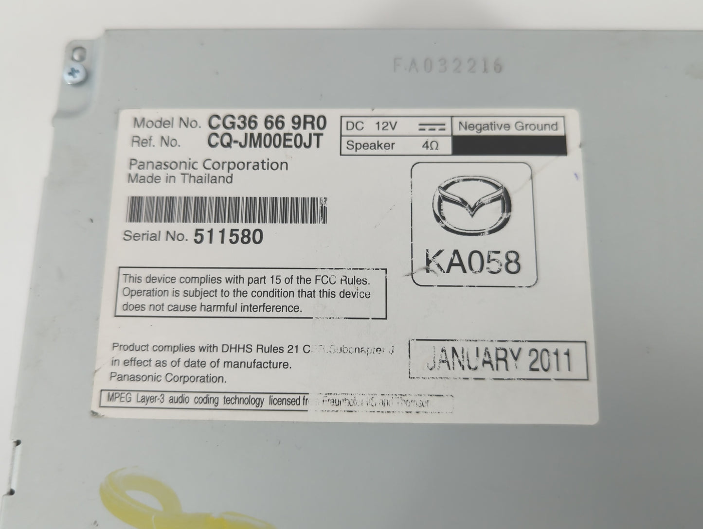2012 Mazda 5 Radio AM FM Cd Player Receiver Replacement P/N:CG36 66 9R0 Fits OEM Used Auto Parts - Oemusedautoparts1.com