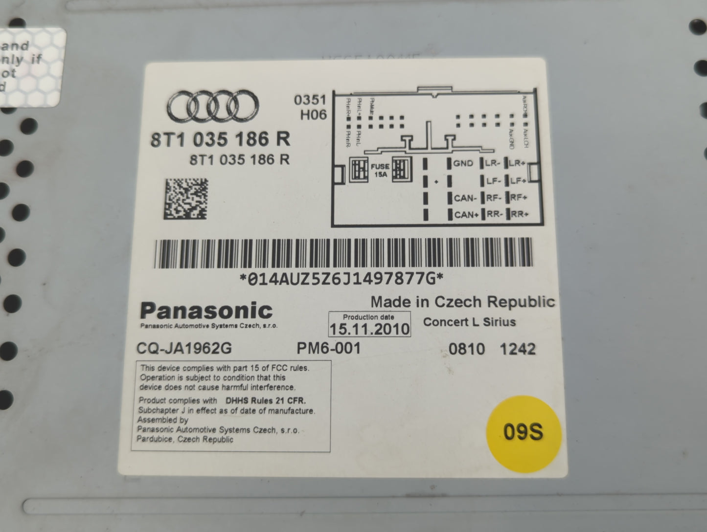 2010-2012 Audi A4 Radio AM FM Cd Player Receiver Replacement P/N:8T1 035 186 R Fits Fits 2010 2011 2012 2013 2014 2015 2016 2017 OEM Used Auto Parts - Oemusedautoparts1.com