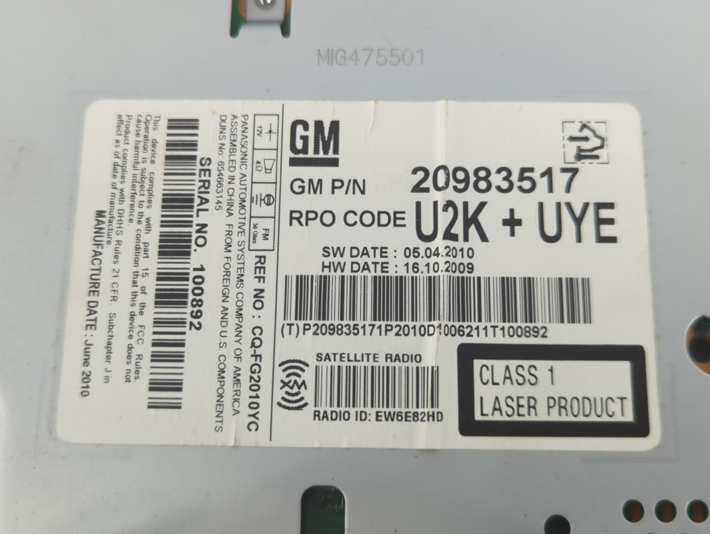 2011-2012 Buick Regal Radio AM FM Cd Player Receiver Replacement P/N:20983517 Fits Fits 2010 2011 2012 OEM Used Auto Parts - Oemusedautoparts1.com