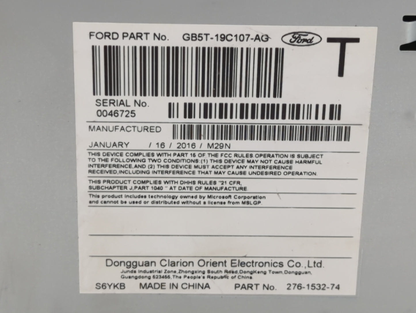 2016-2017 Ford Explorer Radio AM FM Cd Player Receiver Replacement P/N:GB5T-19C107-AG Fits Fits 2016 2017 OEM Used Auto Parts - Oemusedautoparts1.com