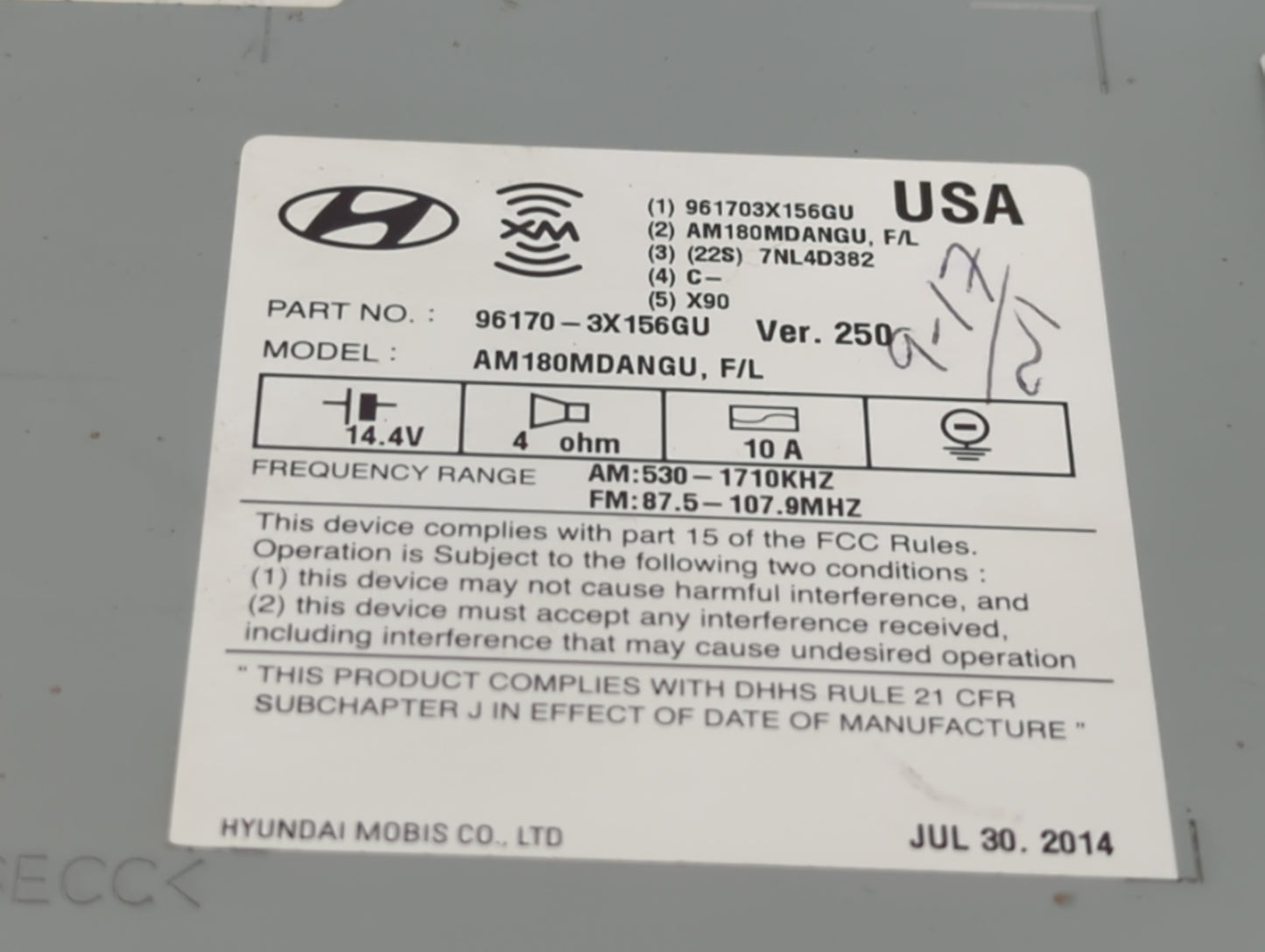 2014-2015 Hyundai Elantra Radio AM FM Cd Player Receiver Replacement P/N:96170-3X165GU Fits Fits 2014 2015 OEM Used Auto Parts - Oemusedautoparts1.com