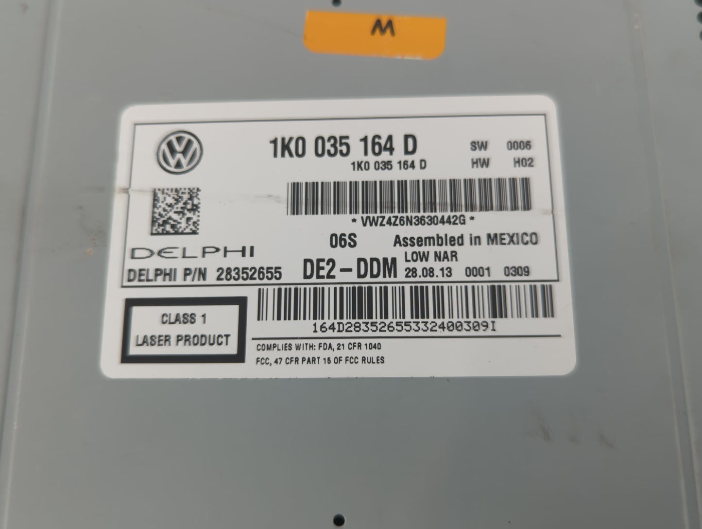 2011-2014 Volkswagen Jetta Radio AM FM Cd Player Receiver Replacement P/N:1K0 035 164 D Fits Fits 2011 2012 2013 2014 2015 2016 OEM Used Auto Parts - Oemusedautoparts1.com