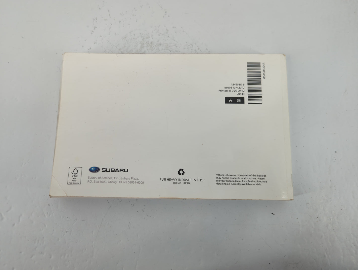 2013 Subaru Legacy Owners Manual Book Guide P/N:A2490BE-B OEM Used Auto Parts - Oemusedautoparts1.com