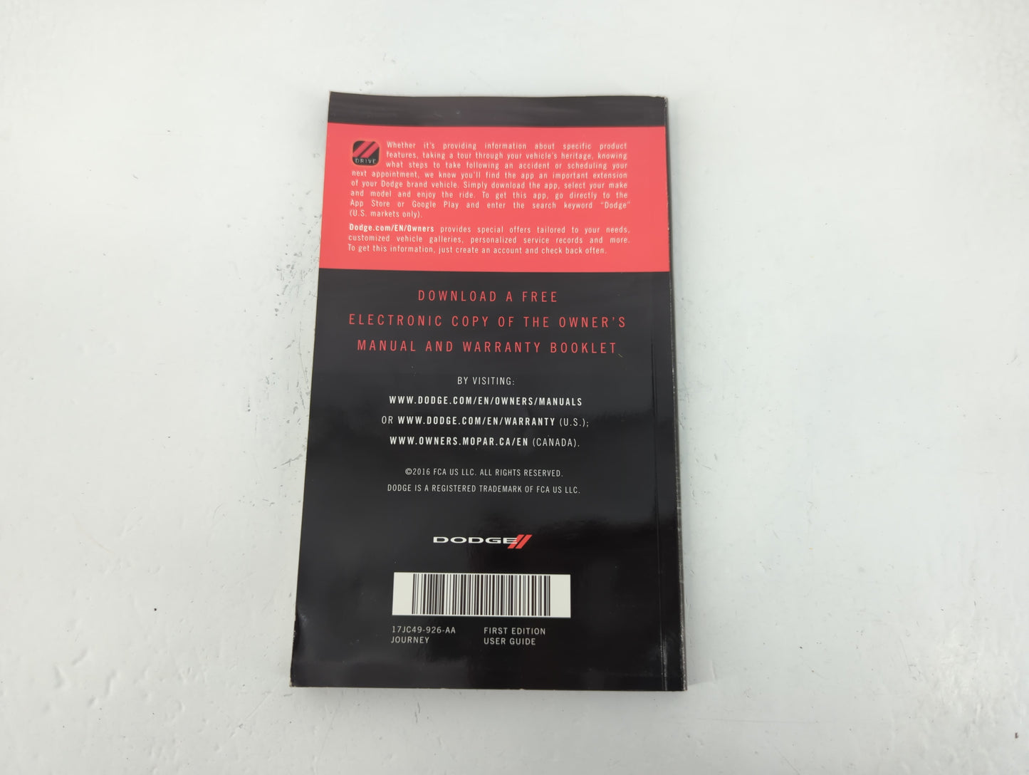 2017 Dodge Journey Owners Manual Book Guide P/N:17JC49-926-AA OEM Used Auto Parts - Oemusedautoparts1.com