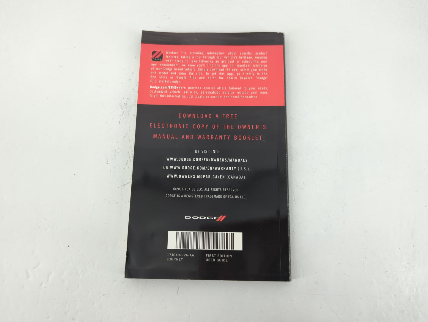 2017 Dodge Journey Owners Manual Book Guide P/N:17JC49-926-AA OEM Used Auto Parts - Oemusedautoparts1.com