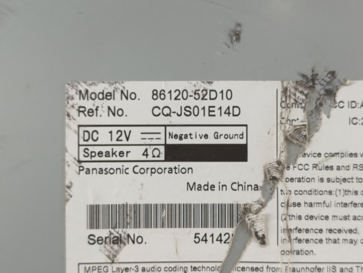 2012-2014 Toyota Prius Radio AM FM Cd Player Receiver Replacement P/N:86120-52D10 Fits Fits 2012 2013 2014 OEM Used Auto Parts - Oemusedautoparts1.com