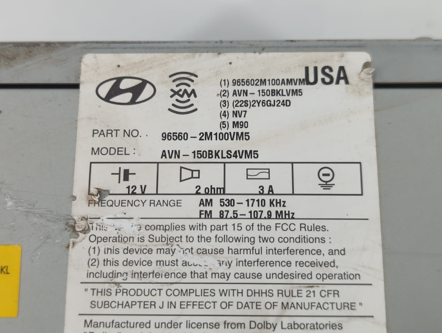 2009-2012 Hyundai Genesis Radio AM FM Cd Player Receiver Replacement P/N:96560-2M100VM5 Fits Fits 2009 2010 2011 2012 OEM Used Auto Parts - Oemusedautoparts1.com