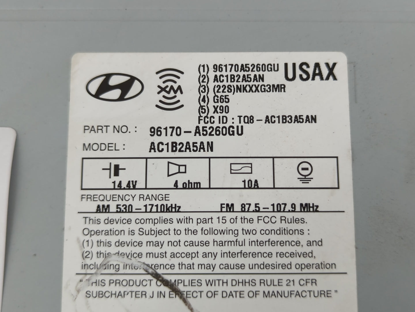 2016-2017 Hyundai Elantra Gt Radio AM FM Cd Player Receiver Replacement P/N:96170-A5260GU Fits Fits 2016 2017 OEM Used Auto Parts - Oemusedautoparts1.com