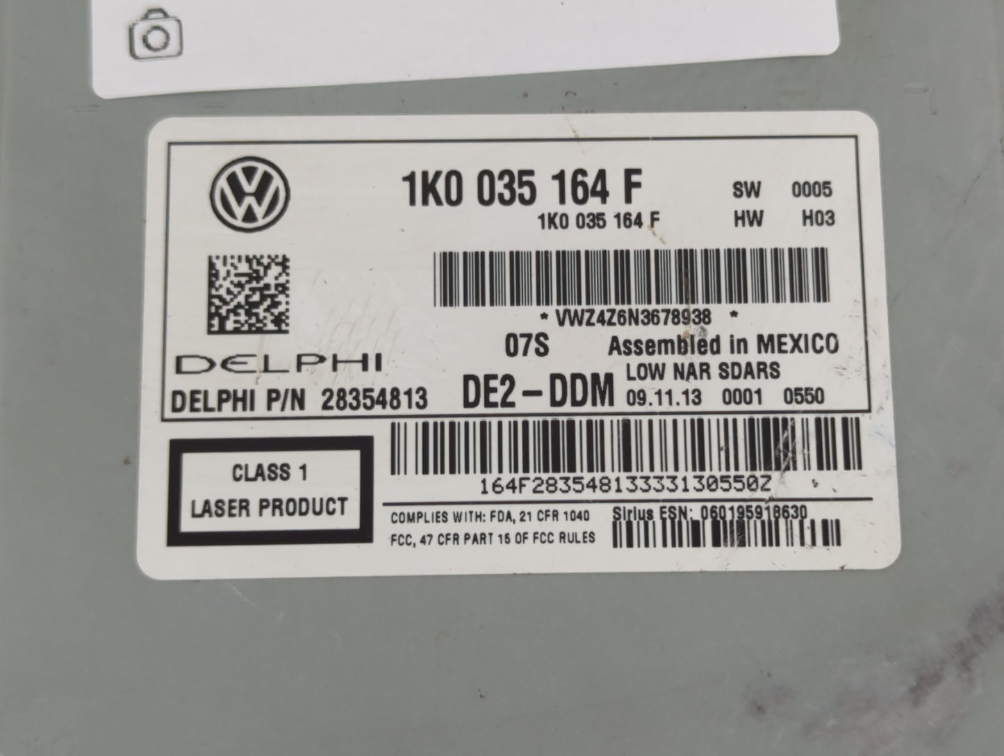 2011-2014 Volkswagen Jetta Radio AM FM Cd Player Receiver Replacement P/N:1K0 035 164 F 1K0 035 164 D Fits OEM Used Auto Parts - Oemusedautoparts1.com