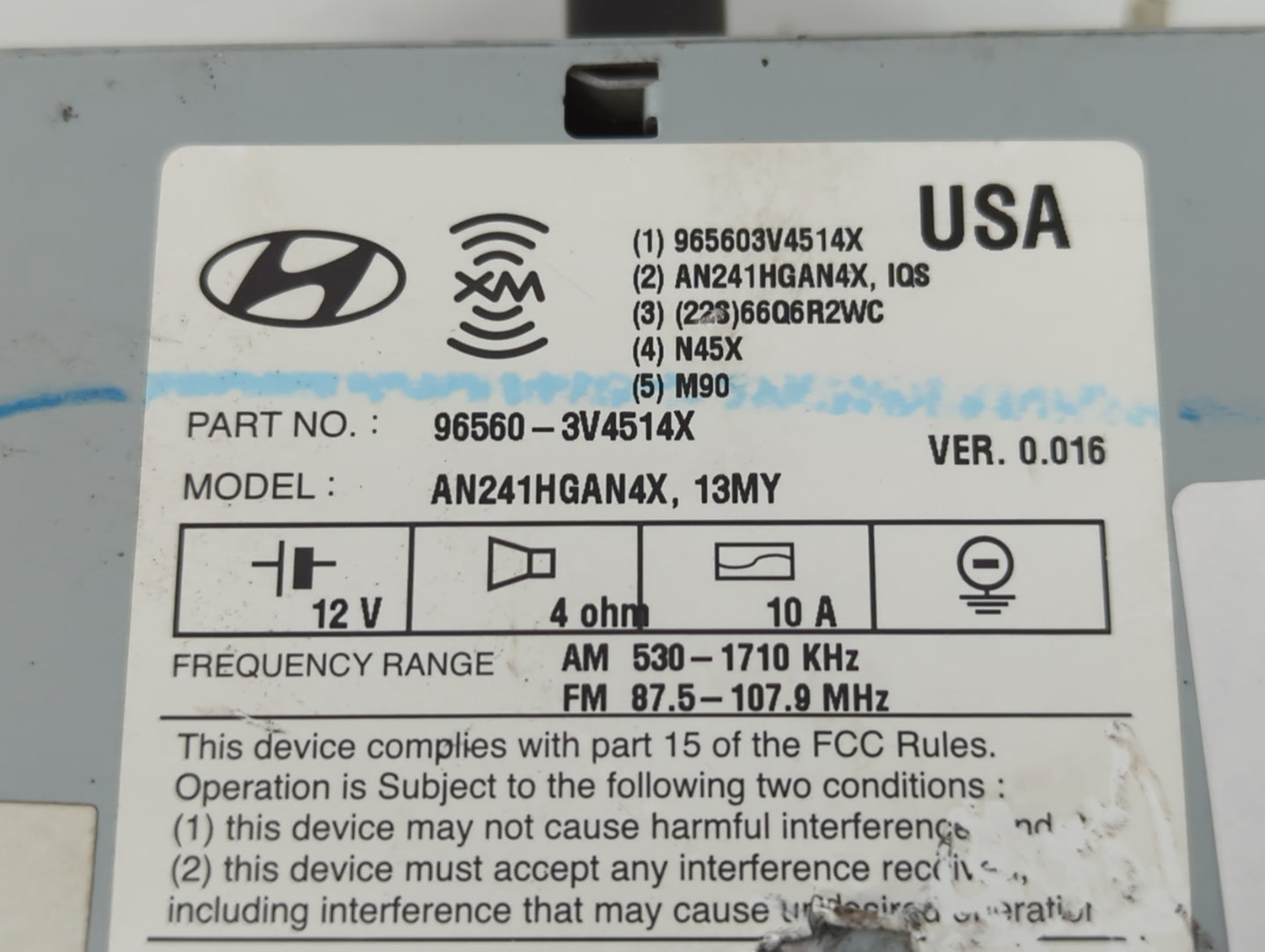 2012-2013 Hyundai Azera Radio AM FM Cd Player Receiver Replacement P/N:96560-3V4514X Fits Fits 2012 2013 OEM Used Auto Parts - Oemusedautoparts1.com