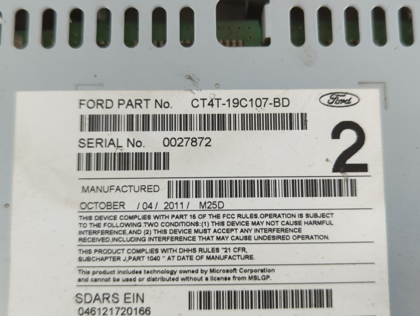 2012 Ford Edge Radio AM FM Cd Player Receiver Replacement P/N:CT4T-19C107-BD Fits OEM Used Auto Parts - Oemusedautoparts1.com