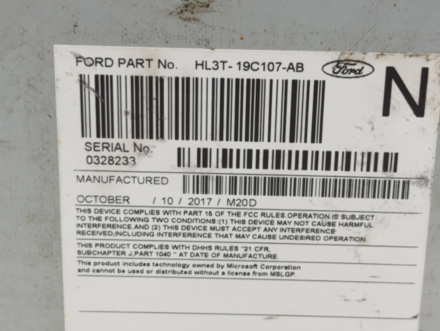 2018 Ford F-150 Radio AM FM Cd Player Receiver Replacement P/N:HL3T-19C107-AB Fits OEM Used Auto Parts - Oemusedautoparts1.com