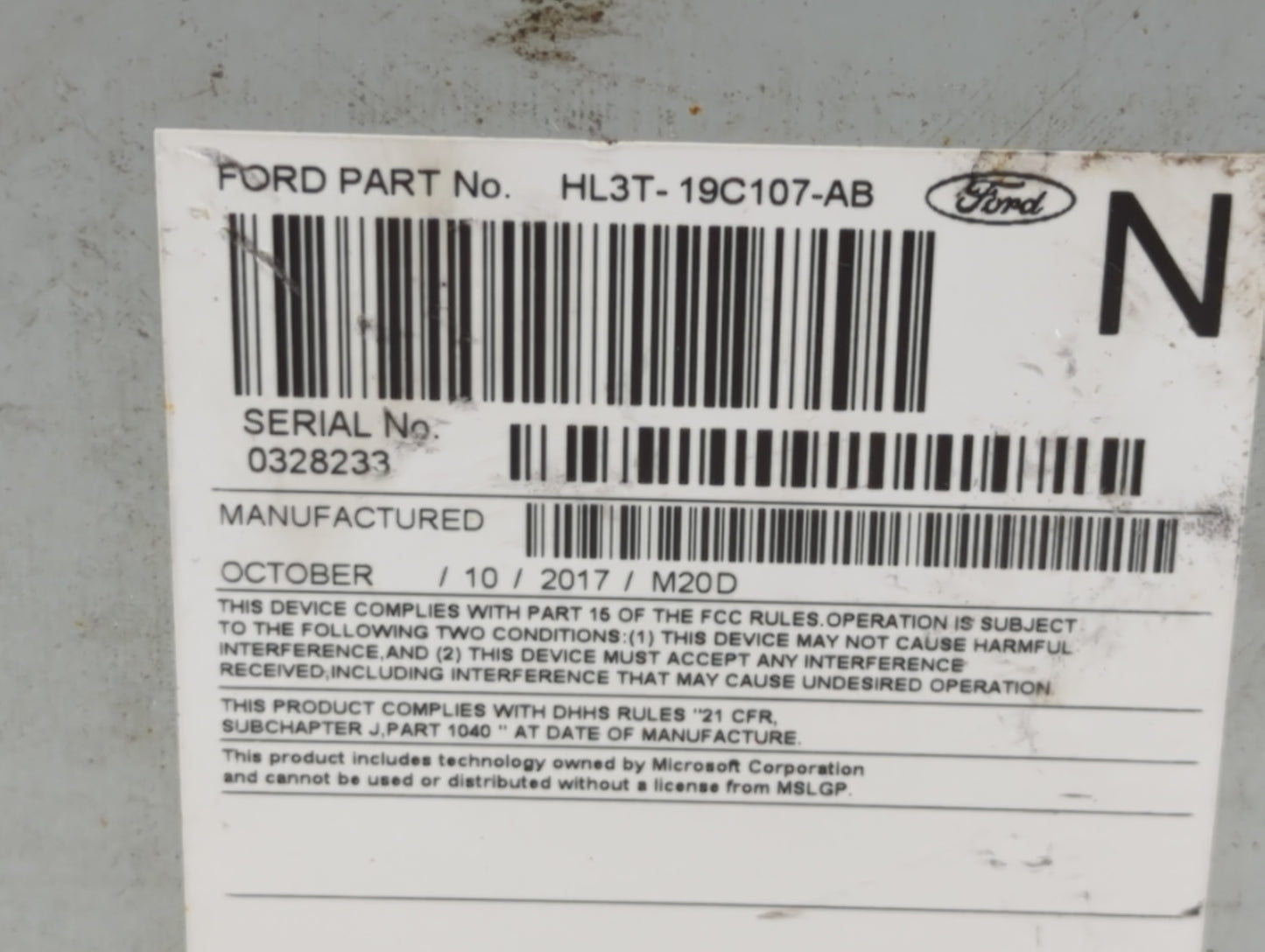 2018 Ford F-150 Radio AM FM Cd Player Receiver Replacement P/N:HL3T-19C107-AB Fits OEM Used Auto Parts - Oemusedautoparts1.com