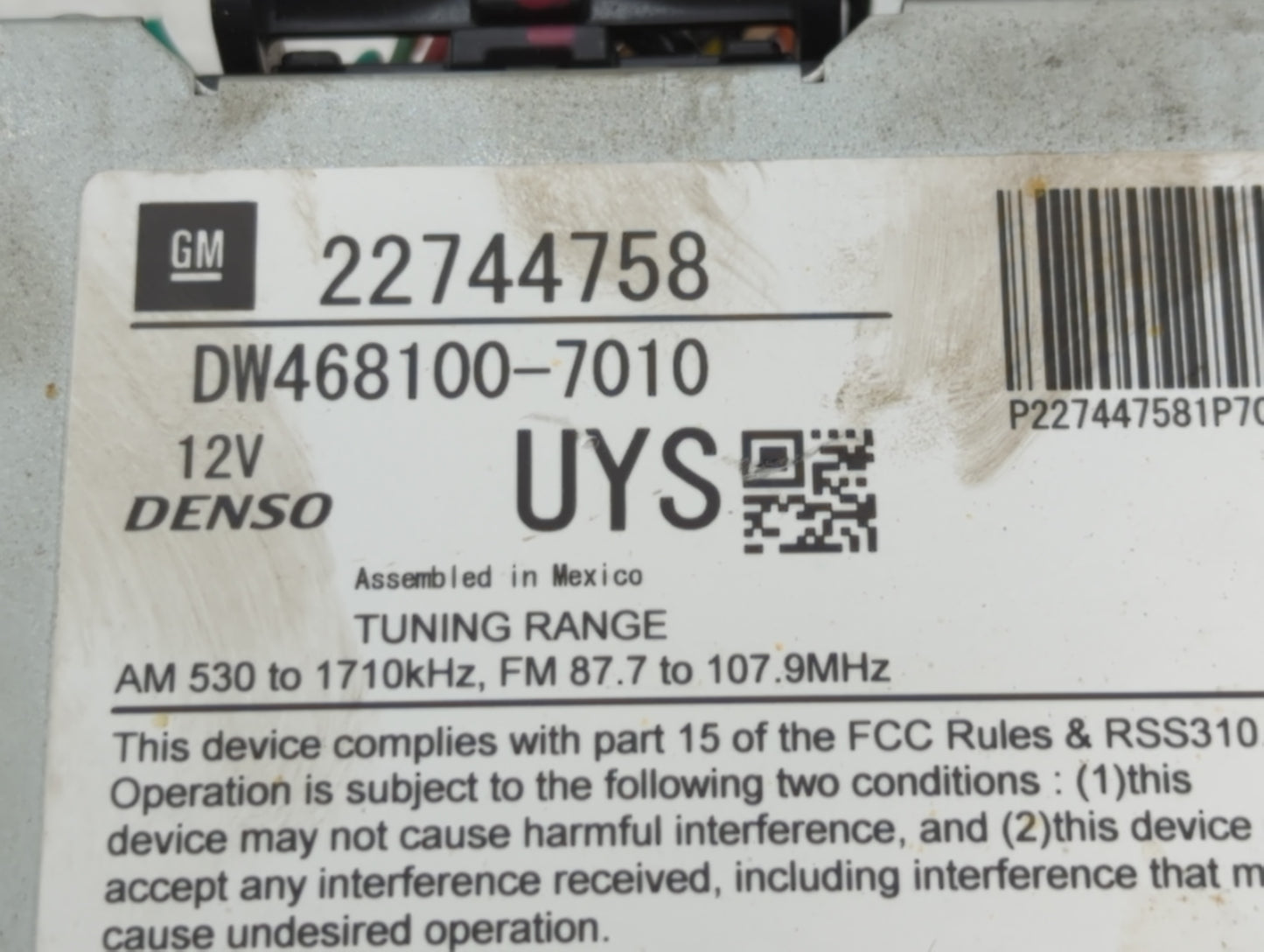 2011 Buick Regal Radio AM FM Cd Player Receiver Replacement P/N:22744758 Fits Fits 2010 OEM Used Auto Parts - Oemusedautoparts1.com