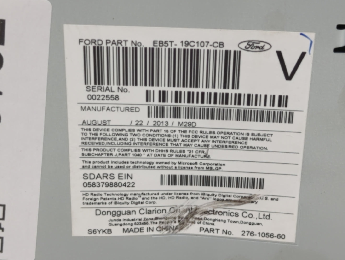 2014 Ford Explorer Radio AM FM Cd Player Receiver Replacement P/N:EB5T-19C107-CB Fits OEM Used Auto Parts - Oemusedautoparts1.com