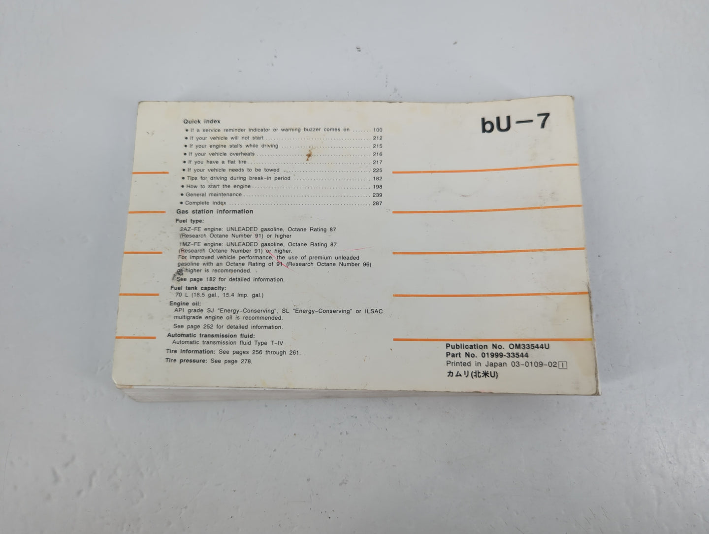 2002 Toyota Camry Owners Manual Book Guide P/N:01999-33544 OEM Used Auto Parts - Oemusedautoparts1.com