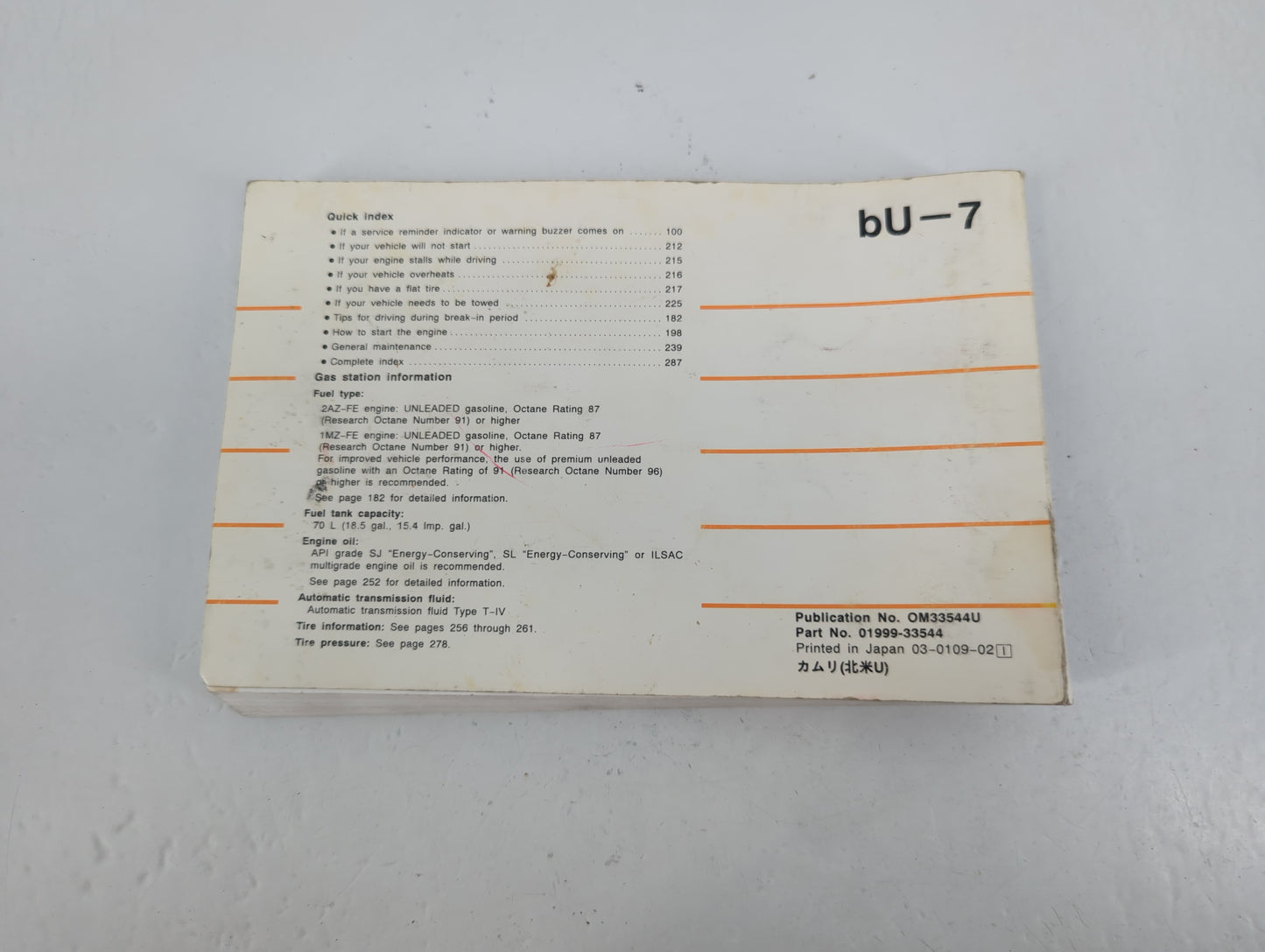 2002 Toyota Camry Owners Manual Book Guide P/N:01999-33544 OEM Used Auto Parts - Oemusedautoparts1.com