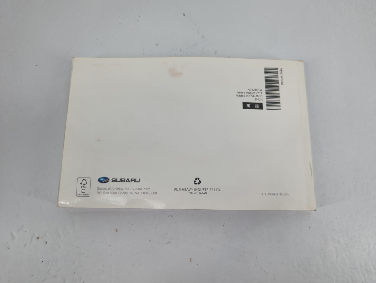 2012 Subaru Legacy Owners Manual Book Guide P/N:A2420BE-A OEM Used Auto Parts - Oemusedautoparts1.com