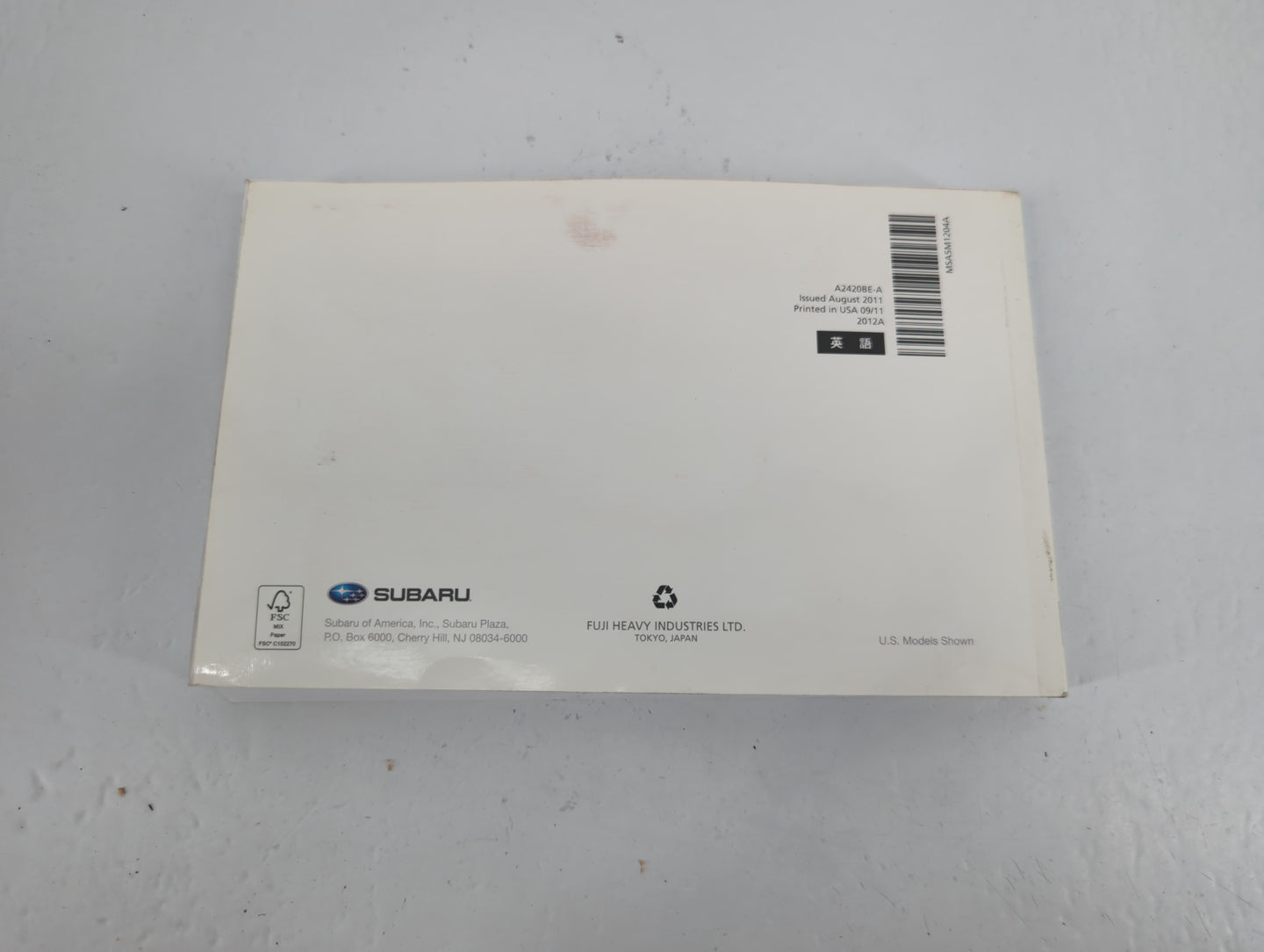 2012 Subaru Legacy Owners Manual Book Guide P/N:A2420BE-A OEM Used Auto Parts - Oemusedautoparts1.com