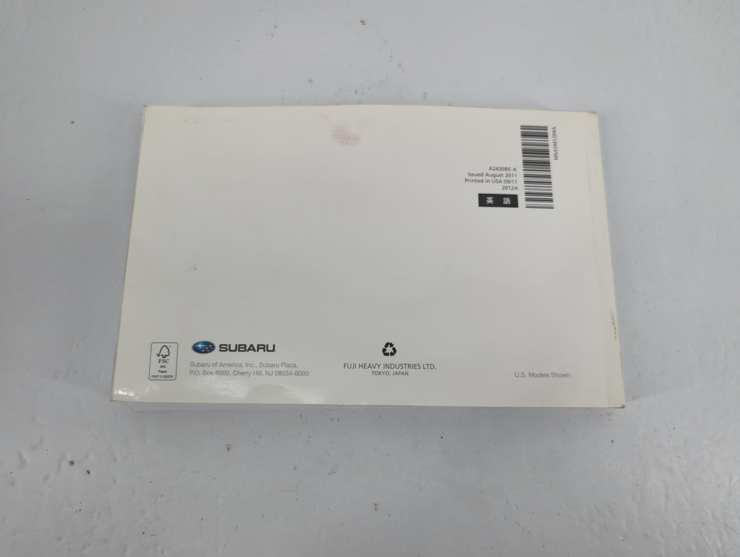 2012 Subaru Legacy Owners Manual Book Guide P/N:A2420BE-A OEM Used Auto Parts - Oemusedautoparts1.com