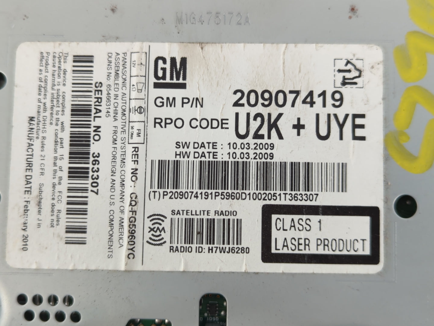 2010 Cadillac Srx Radio AM FM Cd Player Receiver Replacement P/N:20907419 Fits OEM Used Auto Parts - Oemusedautoparts1.com