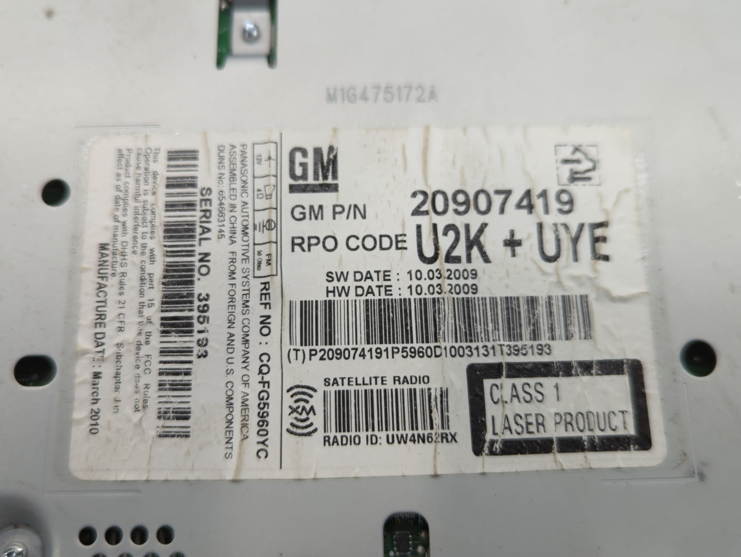 2010 Gmc Terrain Radio AM FM Cd Player Receiver Replacement P/N:20907419 Fits Fits 2011 OEM Used Auto Parts - Oemusedautoparts1.com