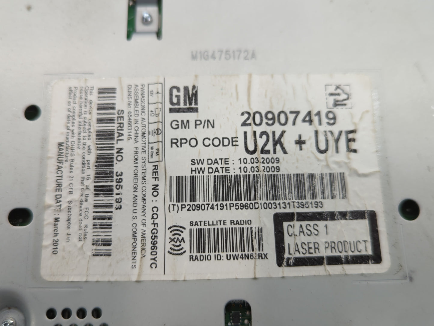 2010 Gmc Terrain Radio AM FM Cd Player Receiver Replacement P/N:20907419 Fits Fits 2011 OEM Used Auto Parts - Oemusedautoparts1.com