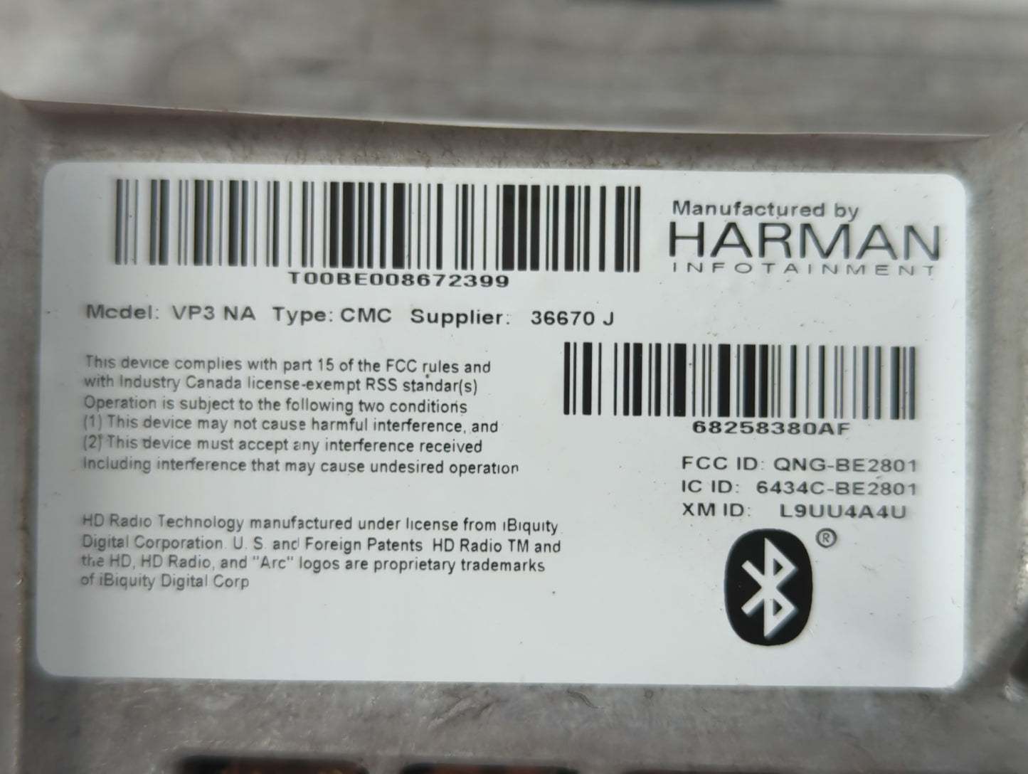 2016 Dodge Durango Radio AM FM Cd Player Receiver Replacement P/N:68258380AF Fits OEM Used Auto Parts - Oemusedautoparts1.com