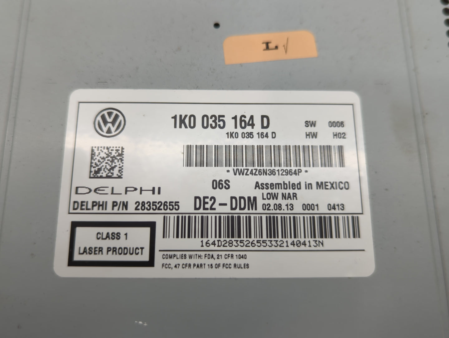 2012-2017 Volkswagen Jetta Radio AM FM Cd Player Receiver Replacement P/N:1K0 035 164 D Fits Fits 2012 2013 2014 2015 2016 2017 OEM Used Auto Parts - Oemusedautoparts1.com