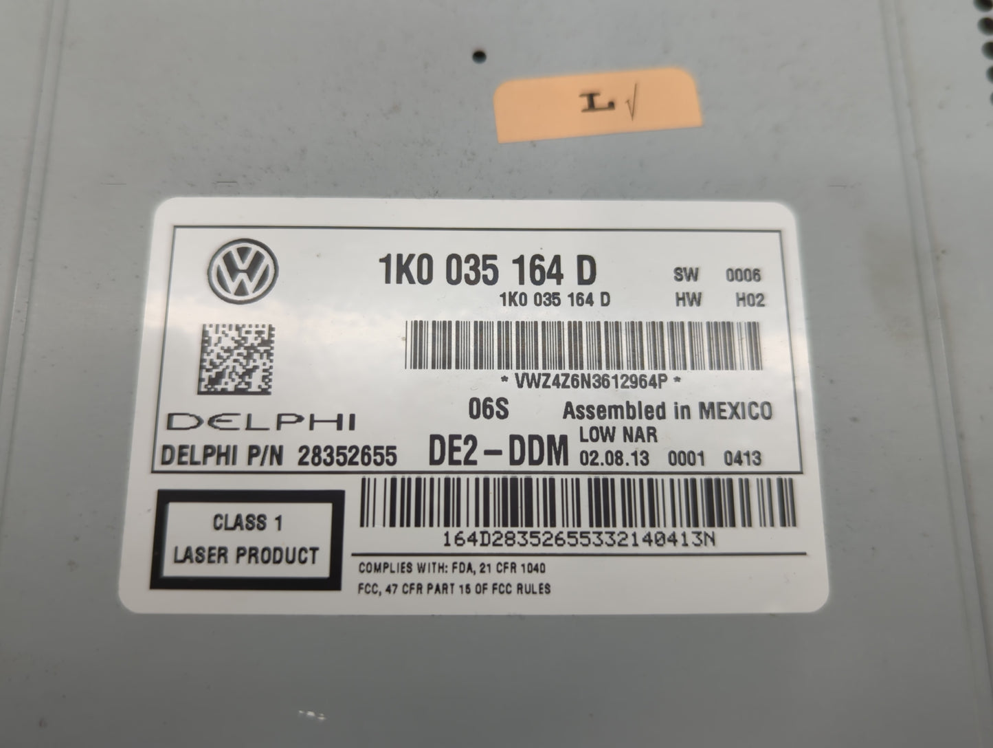 2012-2017 Volkswagen Jetta Radio AM FM Cd Player Receiver Replacement P/N:1K0 035 164 D Fits Fits 2012 2013 2014 2015 2016 2017 OEM Used Auto Parts - Oemusedautoparts1.com