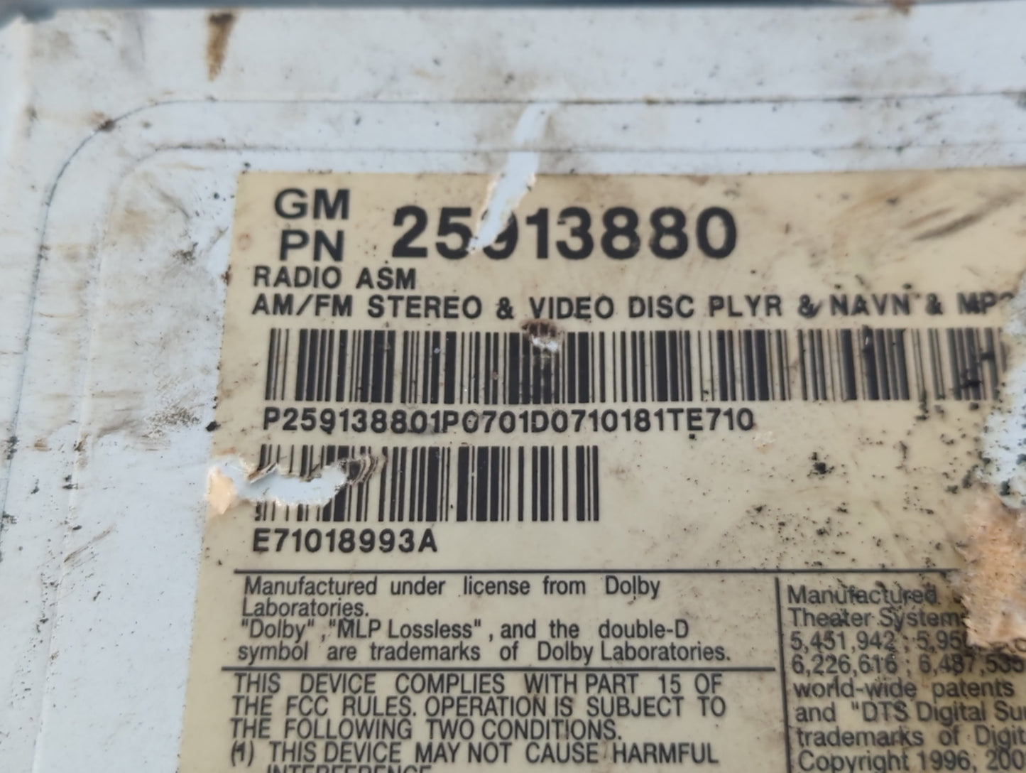 2008-2011 Cadillac Cts Radio AM FM Cd Player Receiver Replacement P/N:25913880 Fits Fits 2008 2009 2010 2011 OEM Used Auto Parts - Oemusedautoparts1.com