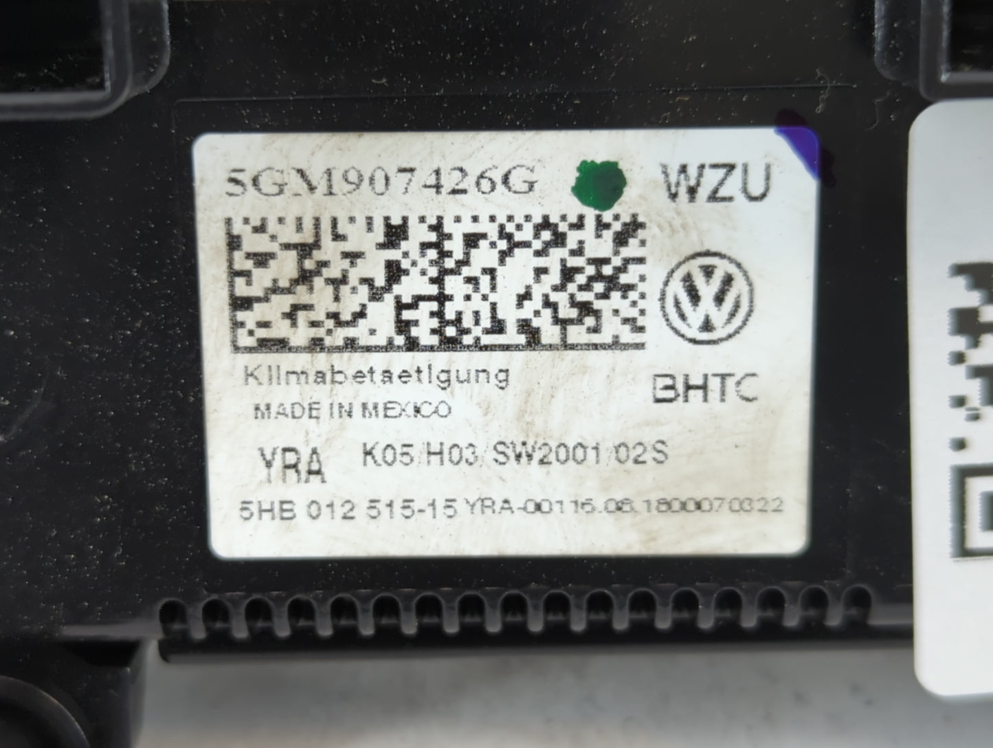 2018-2019 Volkswagen Golf Climate Control Module Temperature AC/Heater Replacement P/N:5GM907426G 5HB 012 515 Fits Fits 2018 2019 OEM Used Auto Parts - Oemusedautoparts1.com
