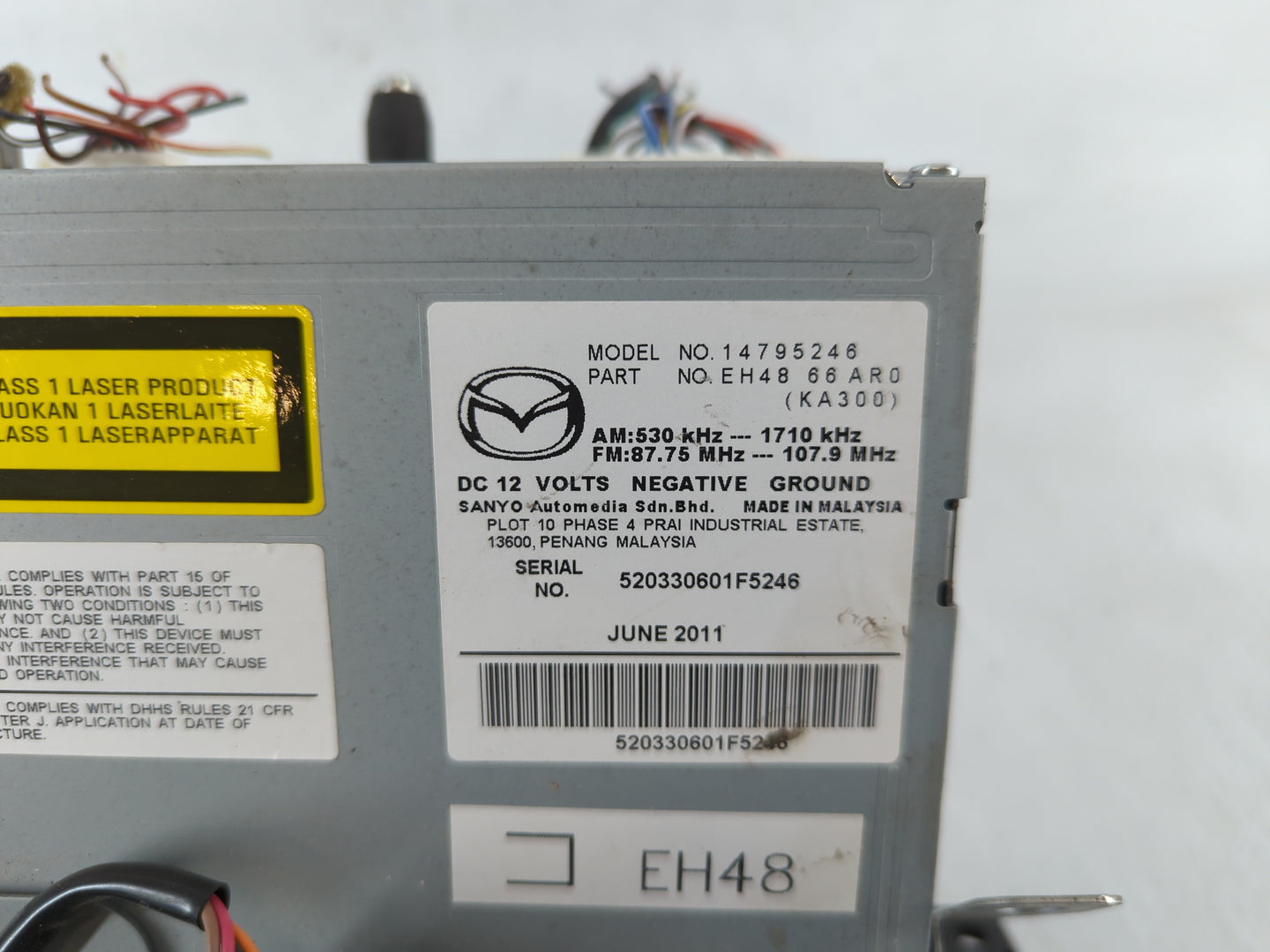 2011-2012 Mazda Cx-7 Radio AM FM Cd Player Receiver Replacement P/N:14795246 EH48 66 AR0 Fits Fits 2011 2012 OEM Used Auto Parts - Oemusedautoparts1.com