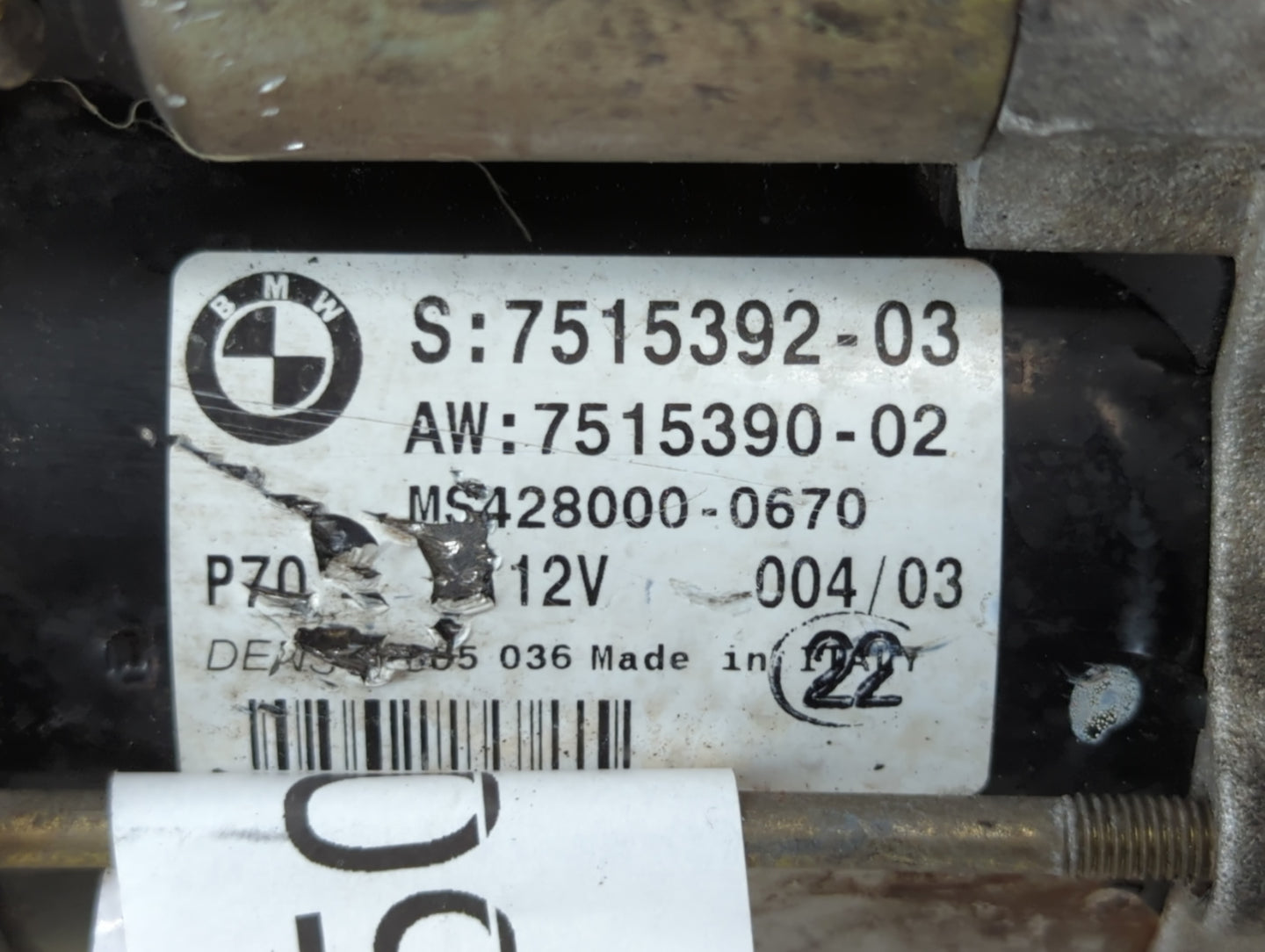 2003-2004 Bmw 530i Car Starter Motor Solenoid OEM P/N:7515392-03 0 001 108 157 Fits Fits 2002 2003 2004 2005 2006 OEM Used Auto Parts - Oemusedautoparts1.com