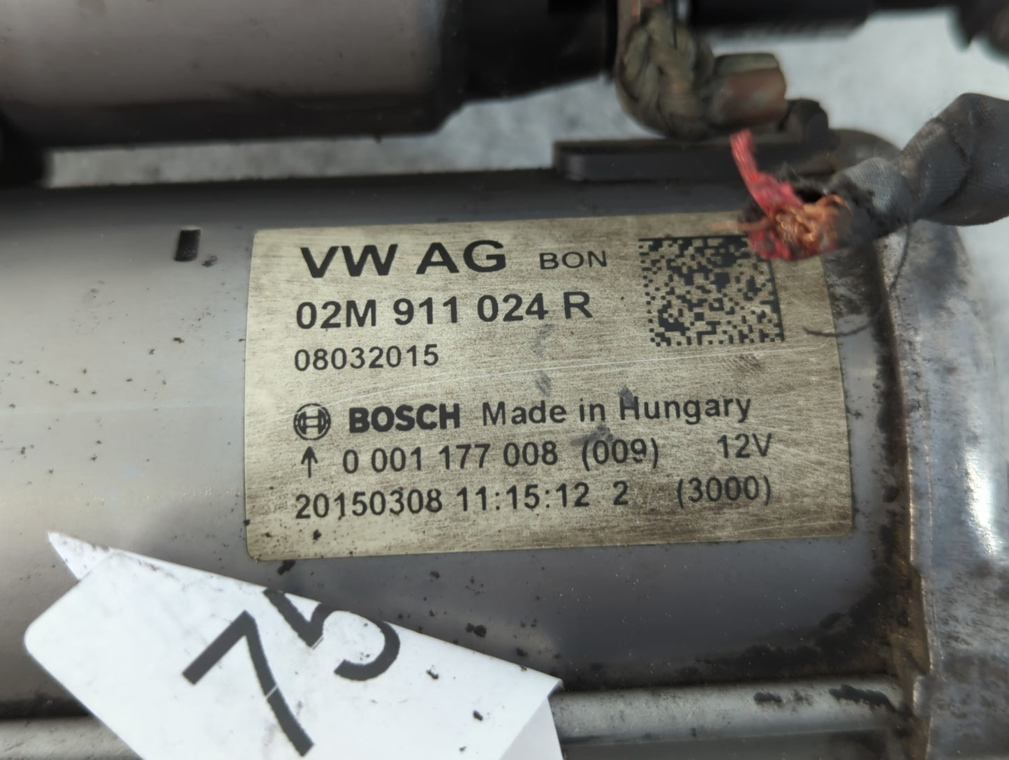 2014 Volkswagen Jetta Car Starter Motor Solenoid OEM P/N:0 0001 177 008 20150308 Fits Fits 2015 2016 2017 2018 2019 2020 2021 2022 OEM Used Auto Parts - Oemusedautoparts1.com