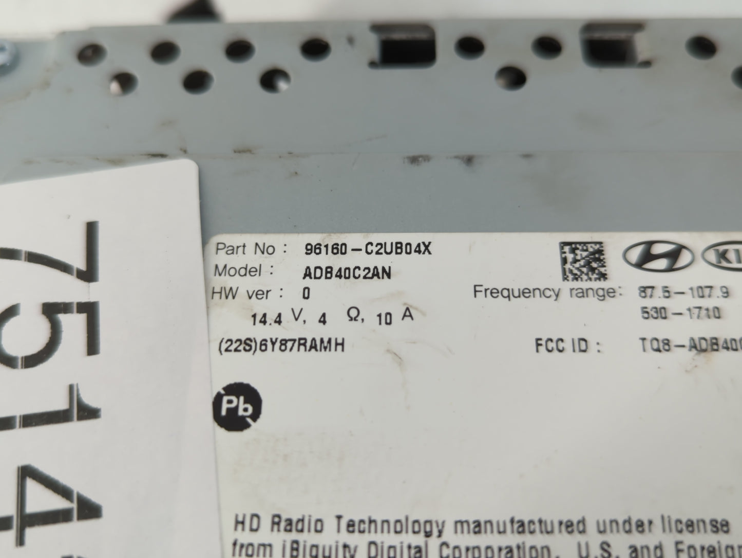2018-2019 Hyundai Sonata Radio AM FM Cd Player Receiver Replacement P/N:96160-C2UB04X Fits Fits 2018 2019 OEM Used Auto Parts - Oemusedautoparts1.com