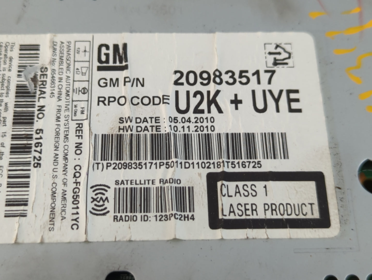 2011-2012 Chevrolet Cruze Radio AM FM Cd Player Receiver Replacement P/N:20983517 Fits Fits 2010 2011 2012 OEM Used Auto Parts - Oemusedautoparts1.com