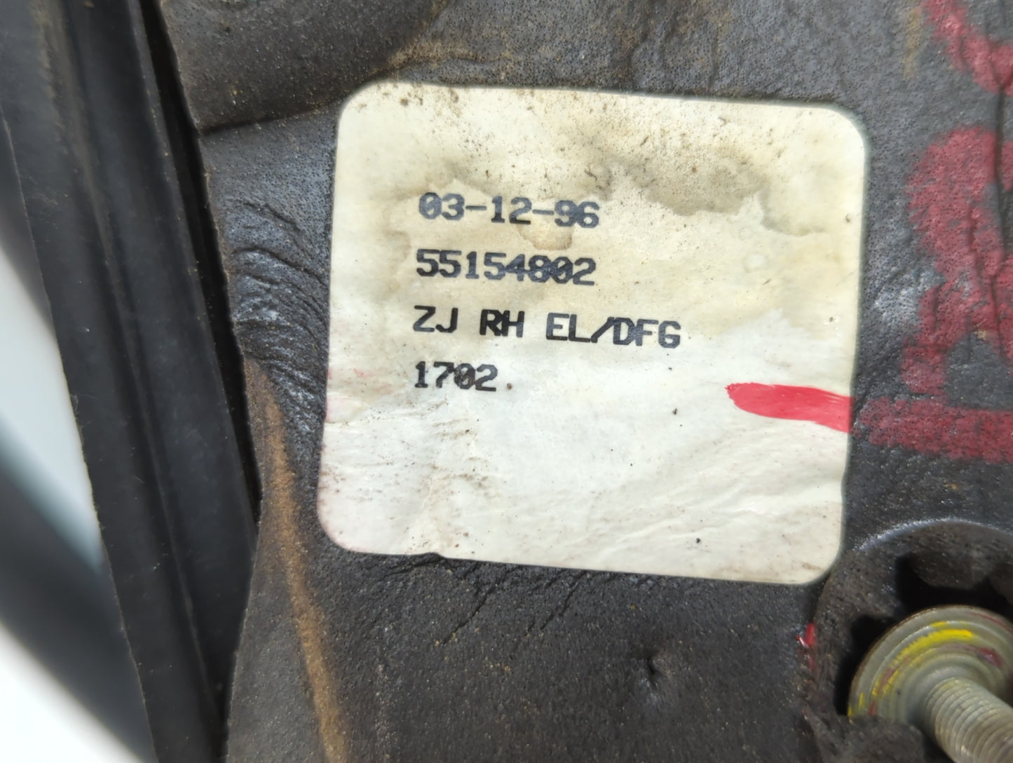 1996-1998 Jeep Grand Cherokee Side Mirror Replacement Passenger Right View Door Mirror P/N:55154802 Fits Fits 1996 1997 1998 OEM Used Auto Parts - Oemusedautoparts1.com