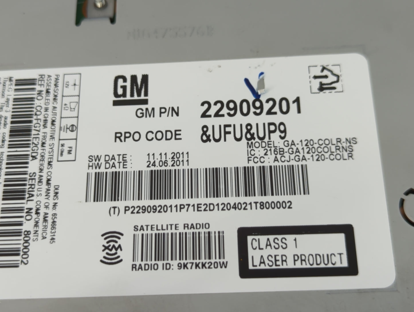 2012 Buick Verano Radio AM FM Cd Player Receiver Replacement P/N:22909201 Fits OEM Used Auto Parts - Oemusedautoparts1.com